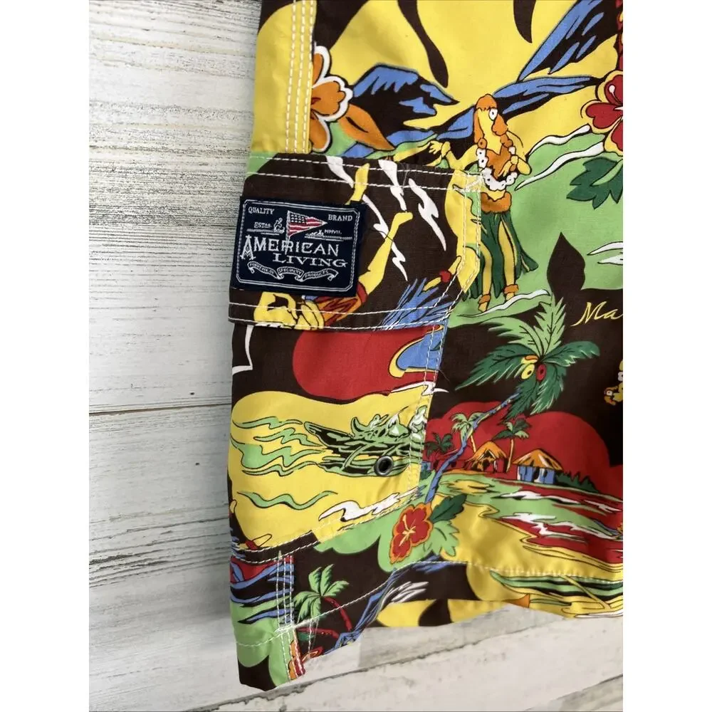 American Living Men’s Swim Trunks Size Medium Hawaiian Shorts Tropical Swimwear
